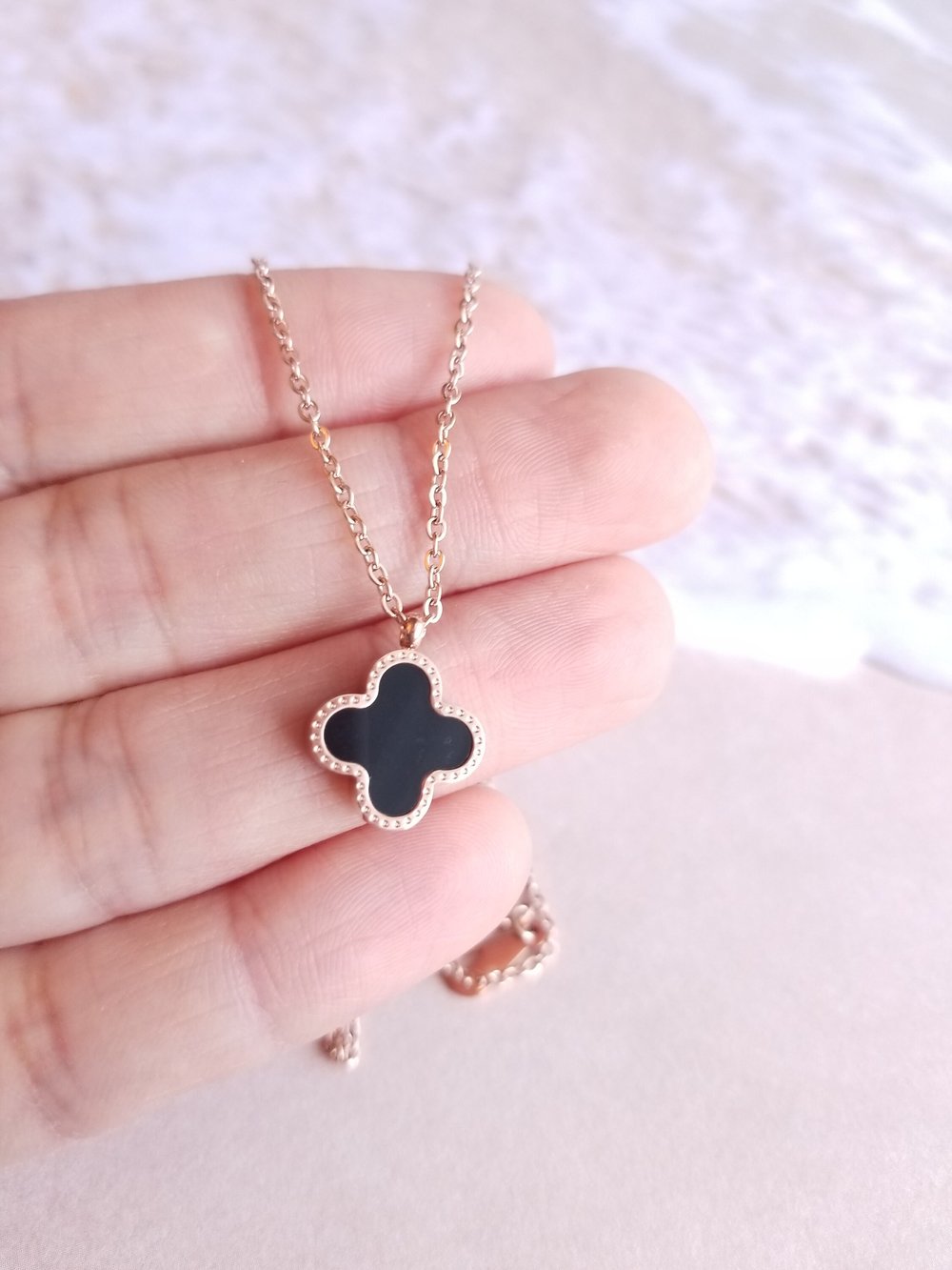 Black Four Leaf Clover Necklace