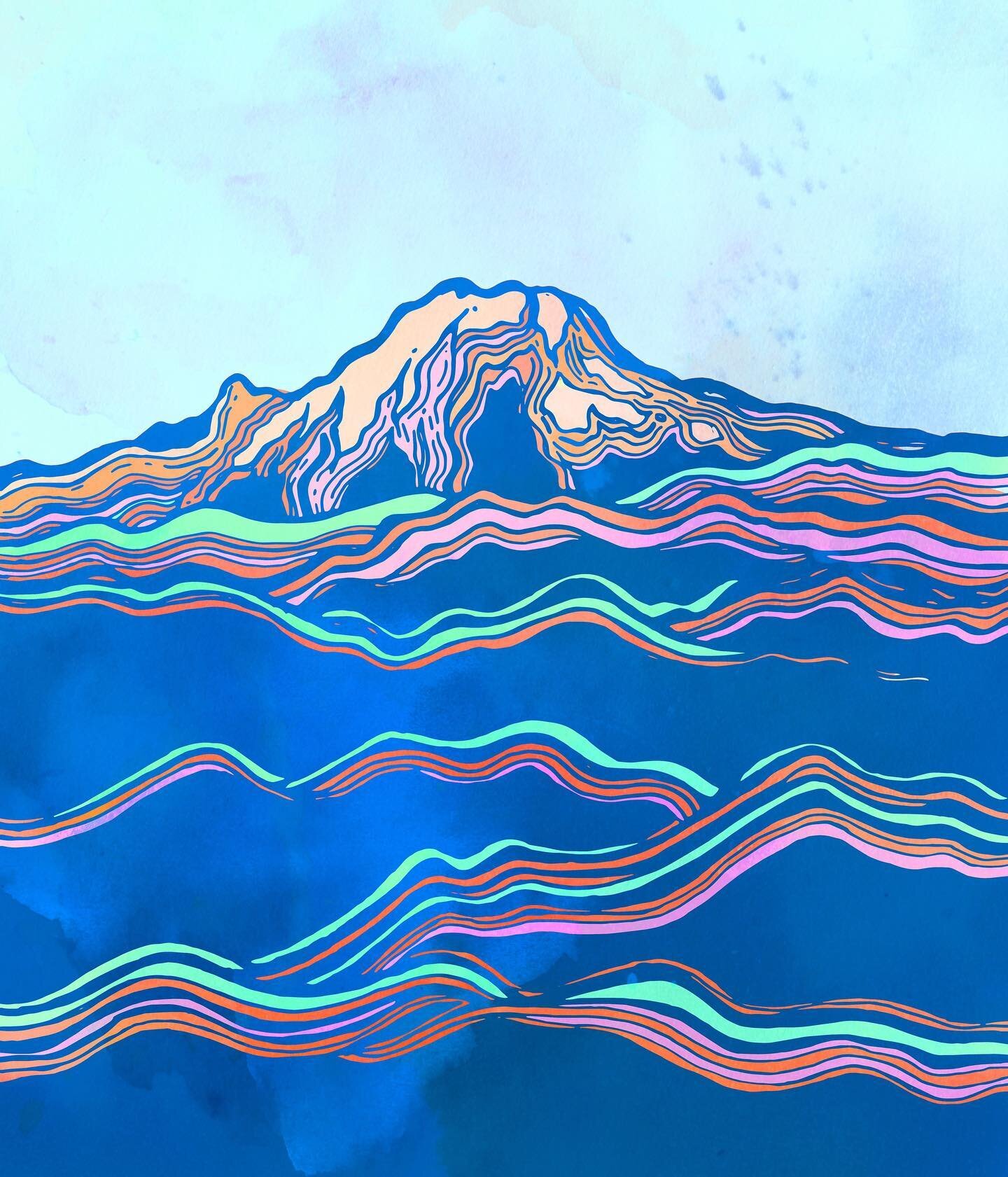 Rainier/Tahoma doodle inspired by a flight from Seattle. Loved the layers of mountain ridgelines peeking through the haze.