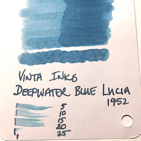 Vinta Inks Deepwater Blue Lucia fountain pen ink swatch card
