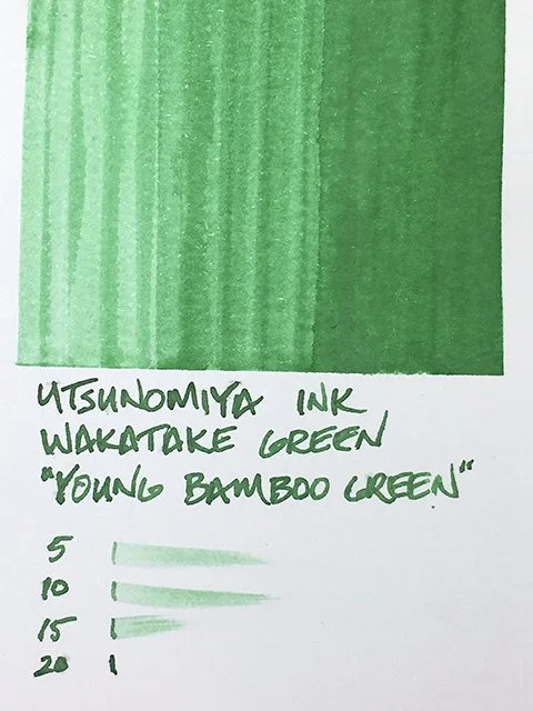 Utsunomiya INK Wakatake Green fountain pen ink swatch card