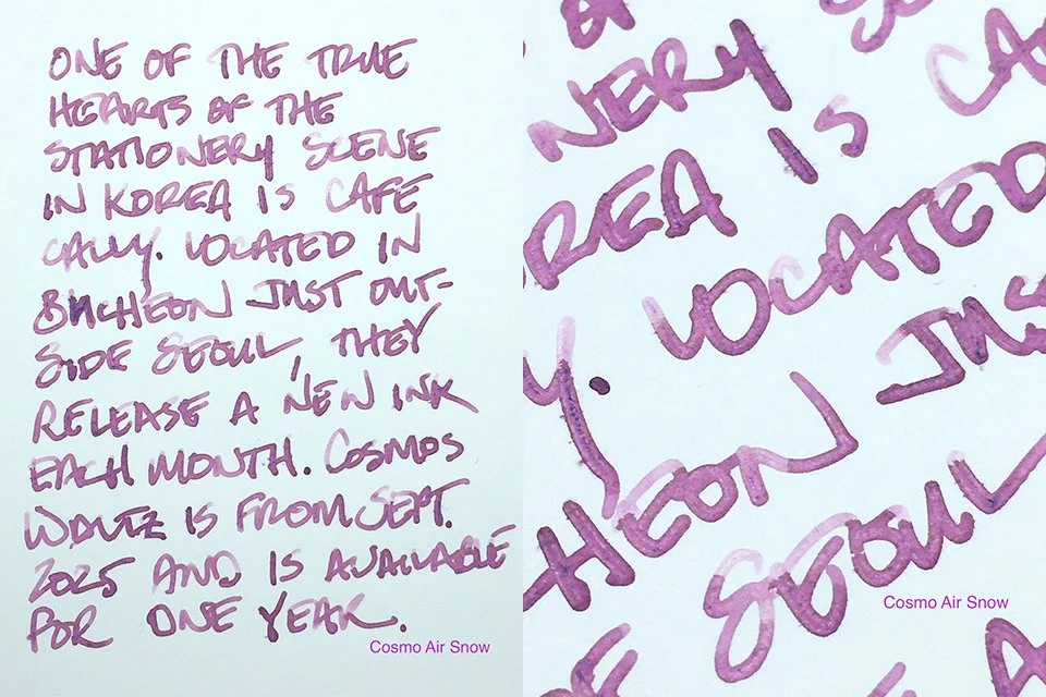 Cafe Cally Cosmos Waltz fountain pen ink Writing Sample on Cosmo Air Snow Paper