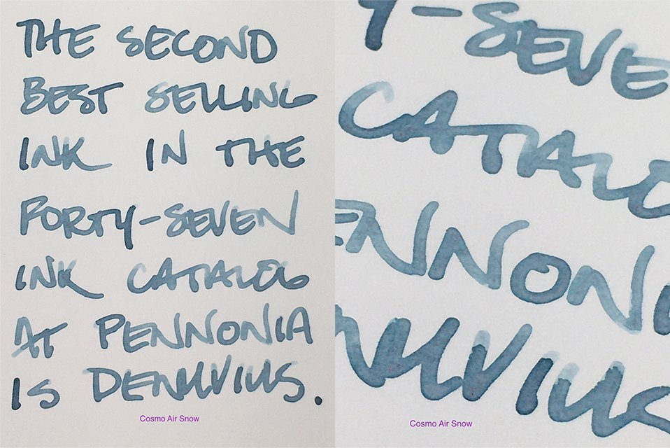 Pennonia Danuvius fountain pen ink writing sample on Cosmo Air Snow paper