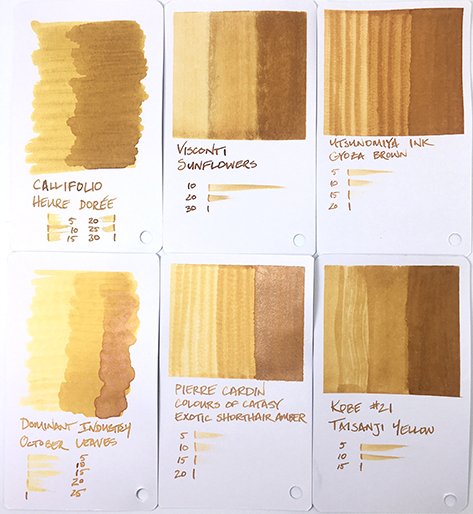 Pierre Cardin Exotic Shorthair Amber fountain pen ink swatch card comparisons