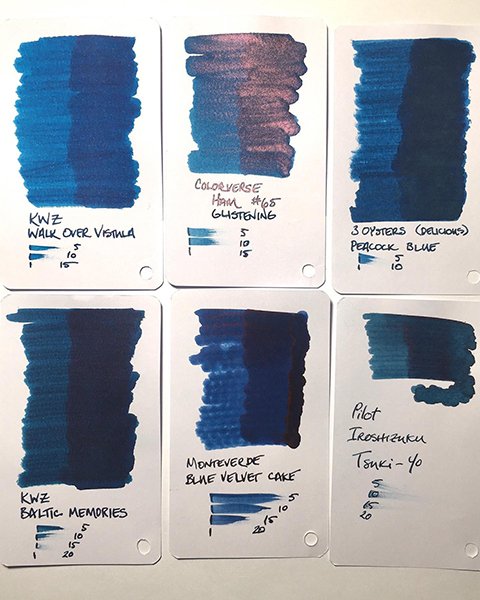 Monteverde Blue Velvet Cake ink swatch comparisons