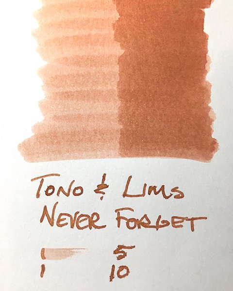 Tono and Lims Never Forget fountain pen ink swatch card