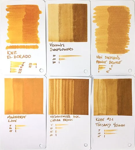 Utsunomiya INK Gyoza Brown fountain pen ink swatch card comparisons