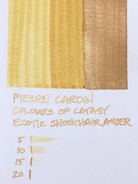 Pierre Cardin Exotic Shorthair Amber fountain pen ink swatch card
