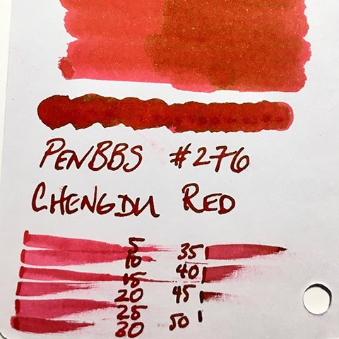 PenBBS 276 Chengdu Red fountain pen ink swatch card