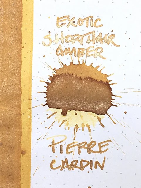 A link to an ink review of Pierre Cardin Exotic Shorthair Amber fountain pen ink