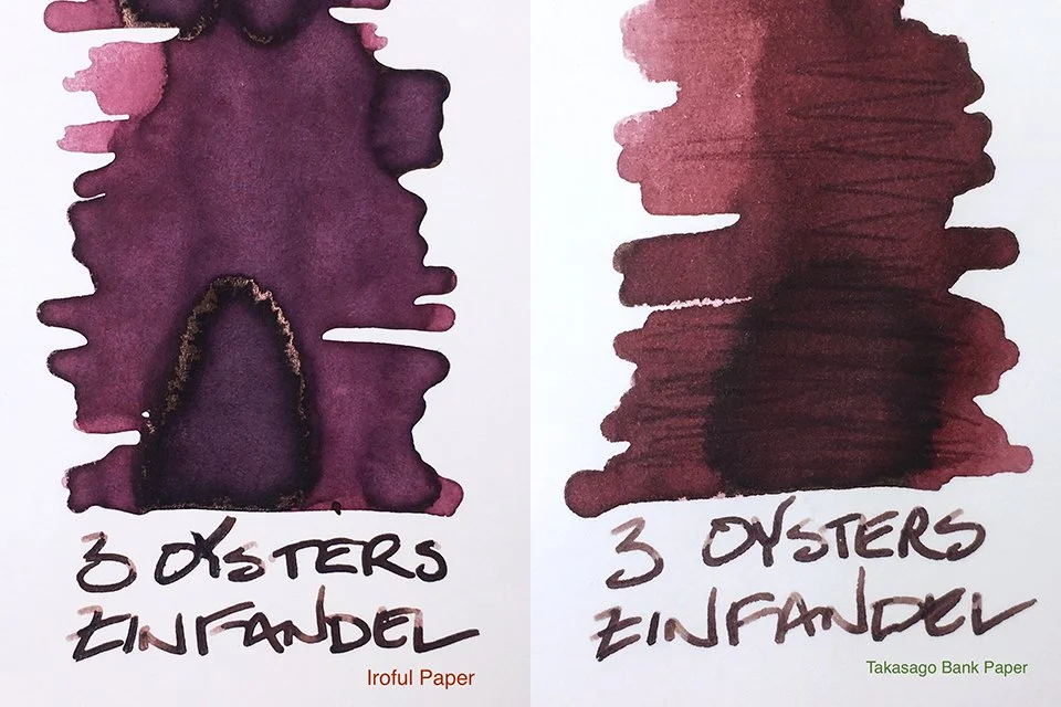 3 Oysters Zinfandel fountain pen ink on Iroful and Takasago Bank papers