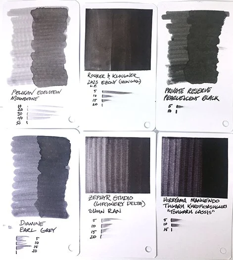 Zephyr Studio Shun Ran fountain pen ink swatch card comparisons