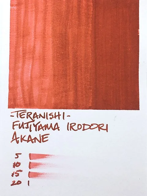 Teranishi Fujiyama Irodori Akane Red fountain pen ink swatch card