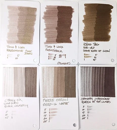 Pierre Cardin Zero-G Latte fountain pen ink 15 ml bottle fountain pen ink swatch card comparisons