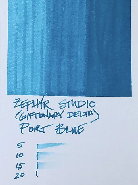 Zephyr Studio Port Blue fountain pen ink swatch card