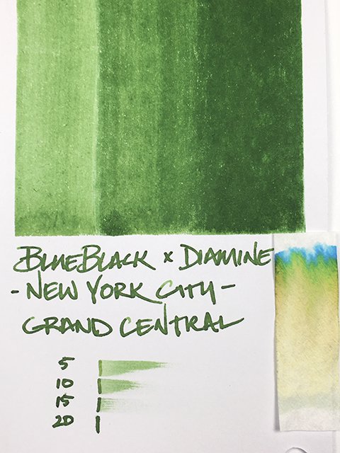 Ink Review BlueBlack x Diamine Grand Central fountain pen ink from the New York City ink set. Inky Inspirations