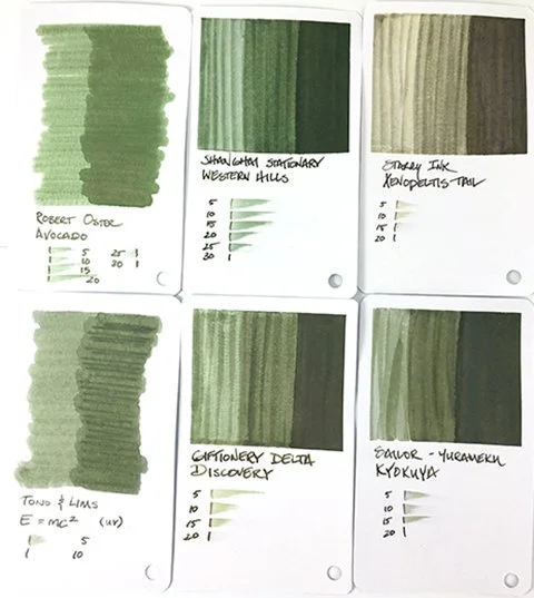 Giftionery Delta Discovery fountain pen ink swatch card comparisons