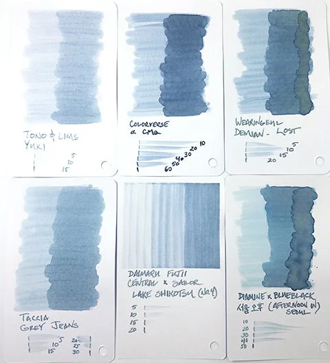 Daimaru Fujii Central Lake Shikotsu fountain pen ink swatch card comparisons
