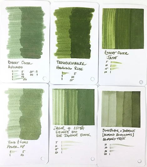 Itoya x Sailor The Jungle Book fountain pen ink swatch card comparisons