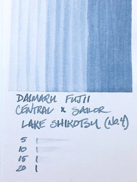 Daimaru Fujii Central Lake Shikotsu fountain pen ink swatch card
