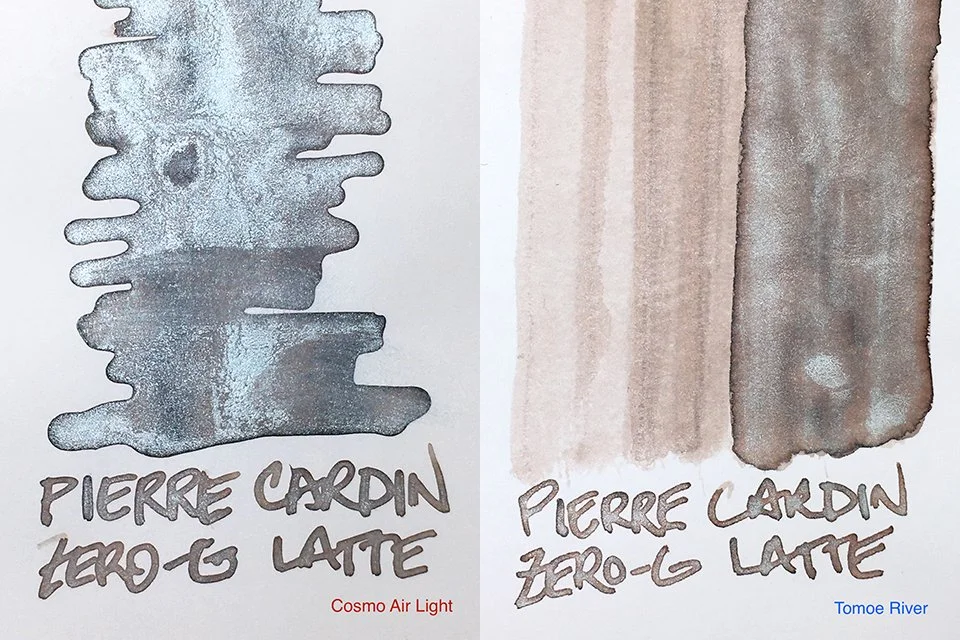 Pierre Cardin Zero-G Latte swatches on Cosmo Air Light and Tomoe River papers