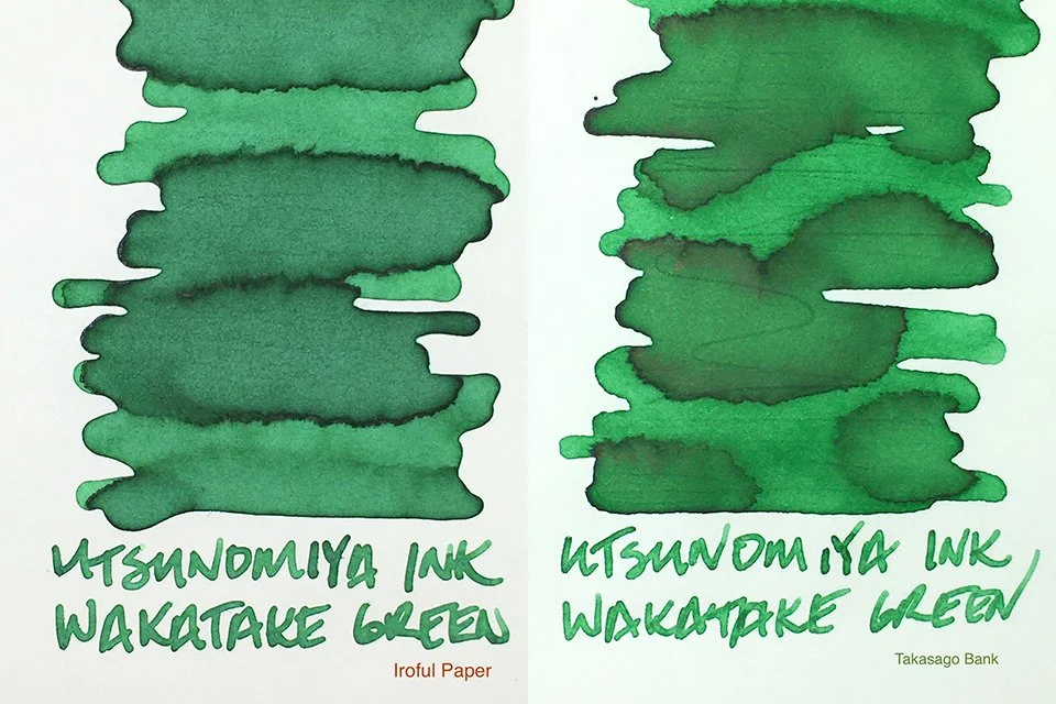 Utsunomiya INK Wakatake Green fountain pen ink swatches