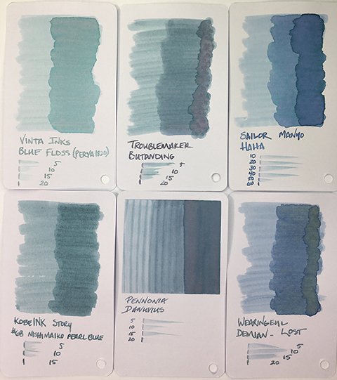 Pennonia Danuvius fountain pen ink swatch comparisons