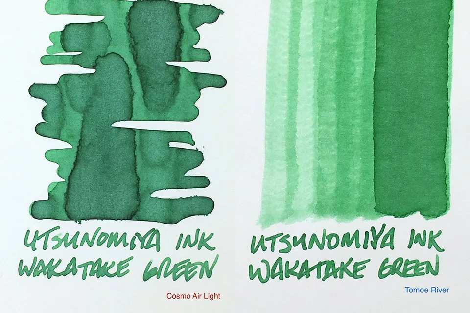 Utsunomiya INK Wakatake Green fountain pen ink swatches