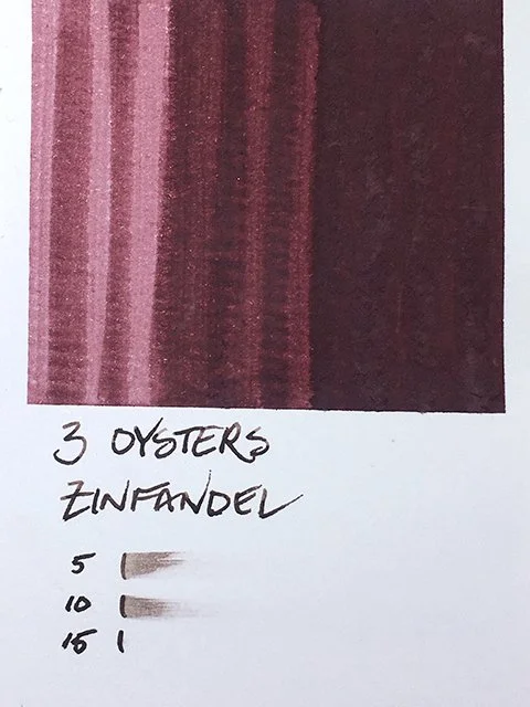 3 Oysters Zinfandel fountain pen ink swatch card