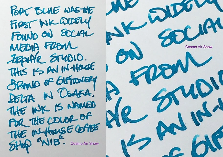 Zephyr Studio Port Blue fountain pen ink writing sample