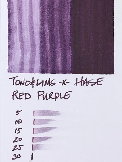 Hase x Tono & Lims Red Purple fountain pen ink swatch card