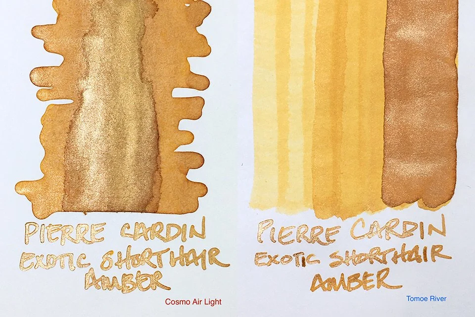 Pierre Cardin Exotic Shorthair Amber swatches on Cosmo Air Light and Tomoe River papers