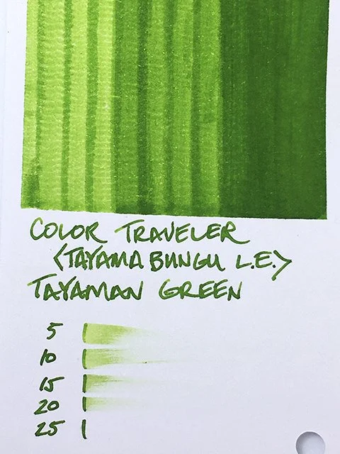 Color Traveler Tayaman Green fountain pen ink swatch card