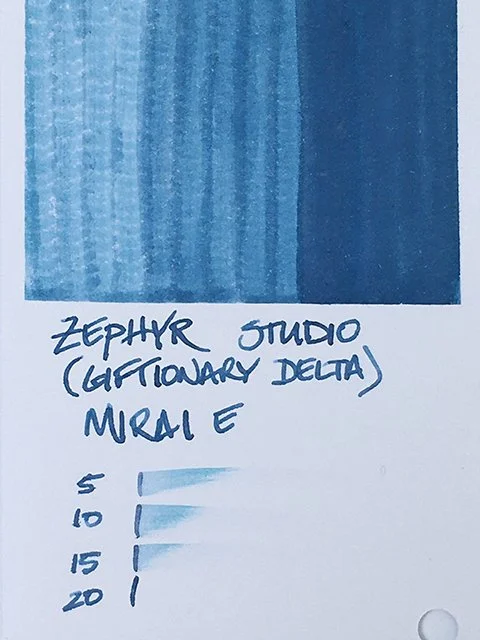 Zephyr Studio Mirai e fountain pen ink swatch card