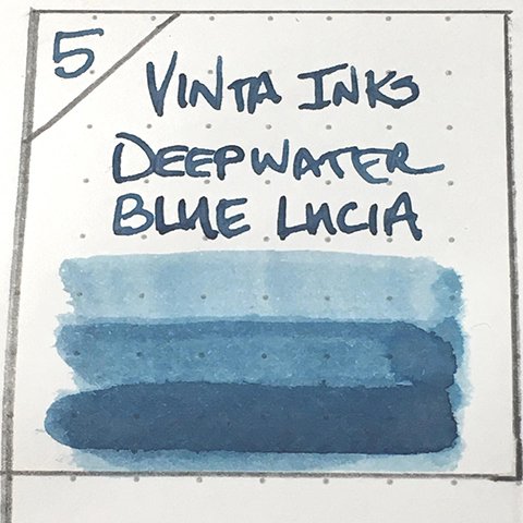 Vinta Inks Deepwater Blue Lucia fountain pen ink light to dark shades