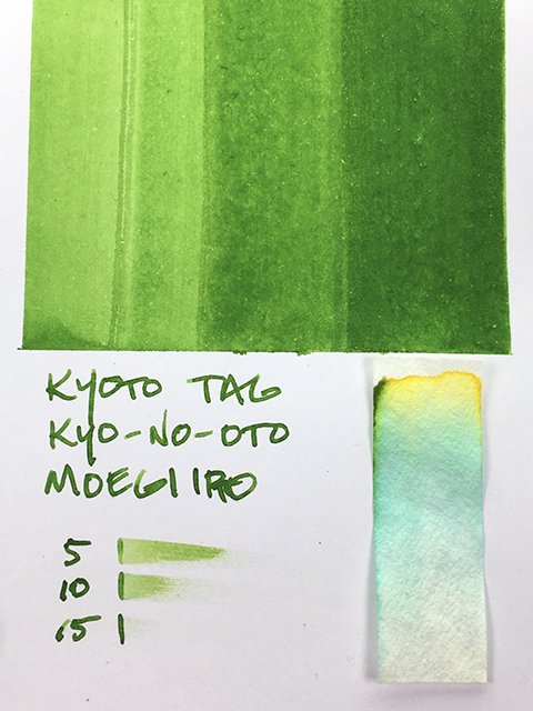 Kyo No Oto Moegiiro fountain pen ink swatch card