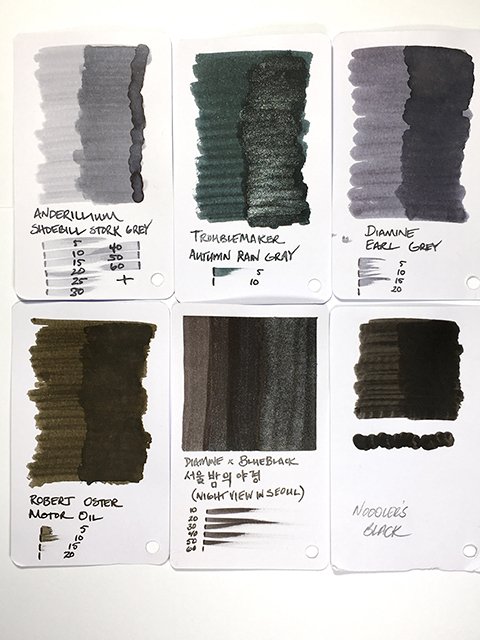 BlueBlack x Diamine Seoul City set 서울밤의야경 (Night View of Seoul) fountain pen ink swatch comparisons