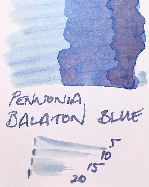 Pennonia Balaton Kek fountain pen ink swatch card