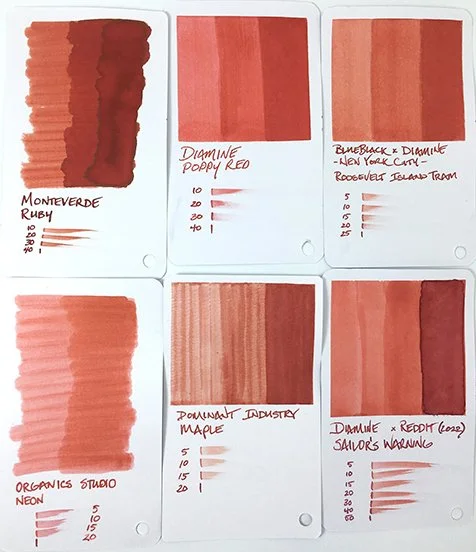 Dominant Industry Maple Fountain Ink Swatch Card Comparisons
