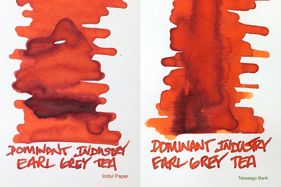 Dominant Industry Earl Grey Tea fountain ink swatch on Iroful and Takasago Bank Paper