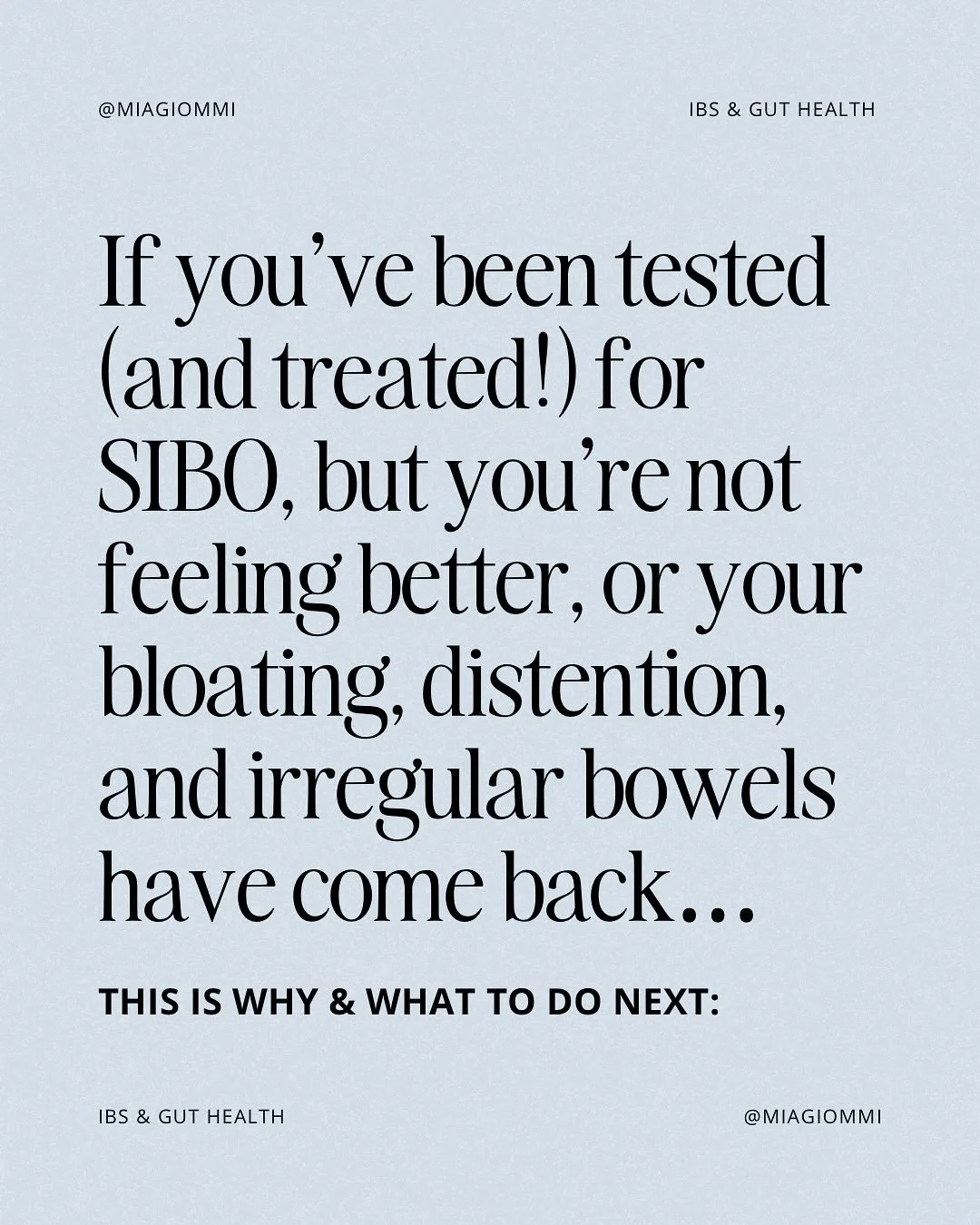 Stubborn SIBO? Here&rsquo;s what to do next ⬇️

If you&rsquo;ve been stuck in the SIBO cycle, having tried multiple approaches with no success &mdash; it&rsquo;s because the actual causes of your SIBO aren&rsquo;t being accounted for

You&rsquo;ll pr