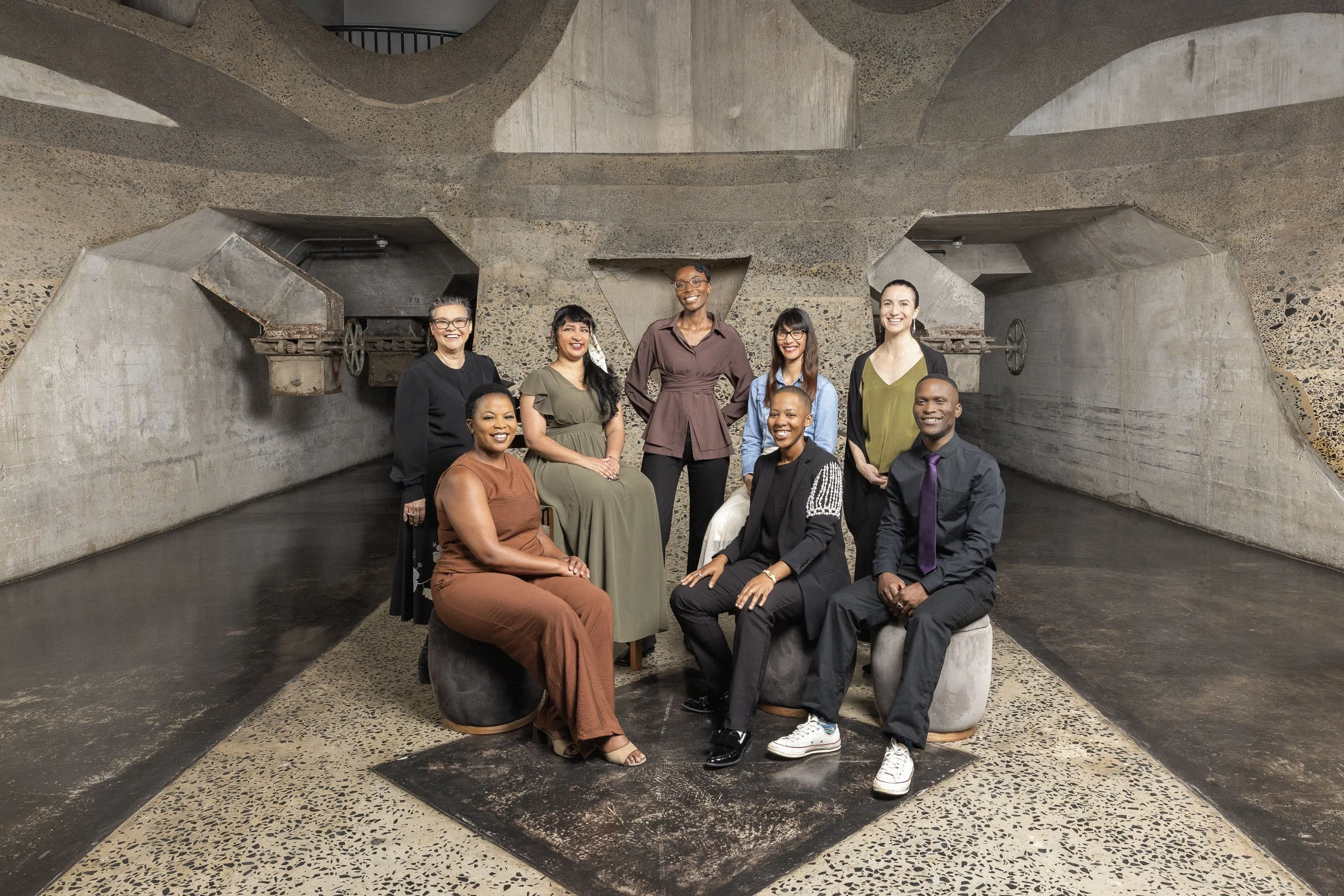 BMW Centre for Art Education Team, Zeitz Museum of Contemporary Art Africa (MOCAA), Cape Town South Africa. . Headshot. Makeup:  Laura Mitchell Makeup. Lighting Assistant: Chriss Beukes, Photographer: Lauren Theunissen.  