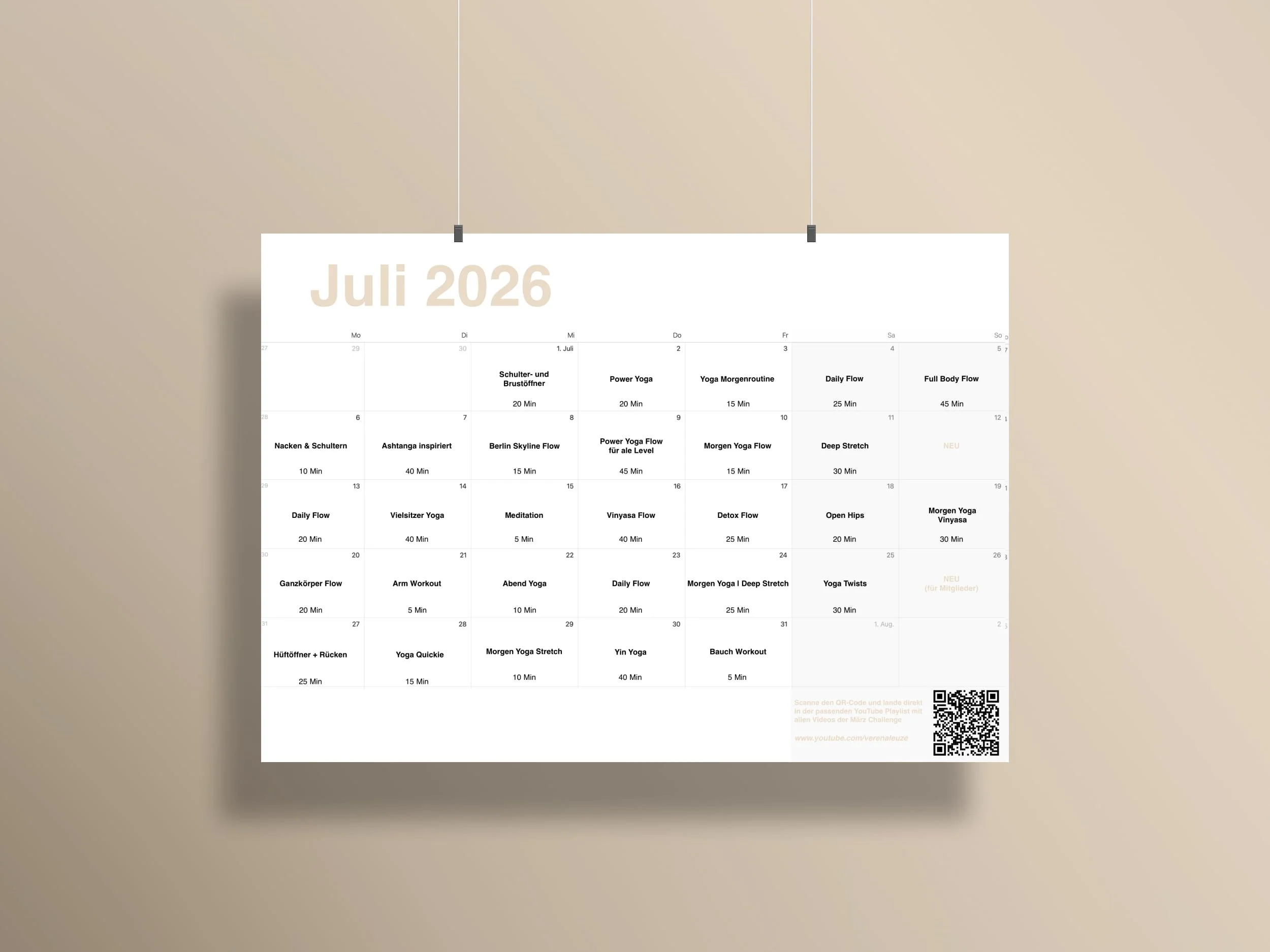 Yogaplan Juli 2026: Deine kostenlose Yoga Challenge (PDF) für mehr Routine