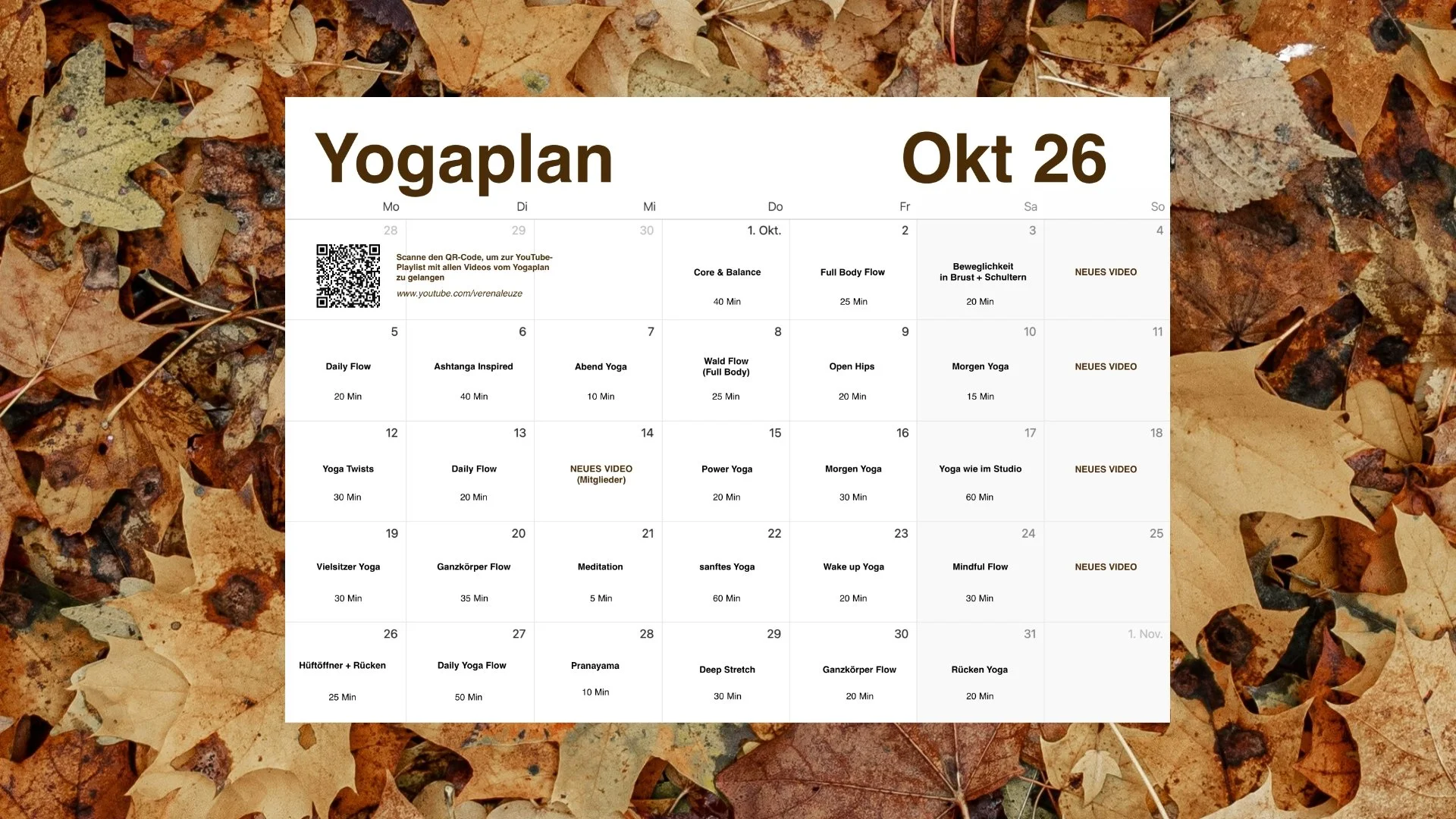 Yogaplan Oktober 2026: Deine kostenlose 31 Tage Yoga-Challenge (PDF) für mehr Routine