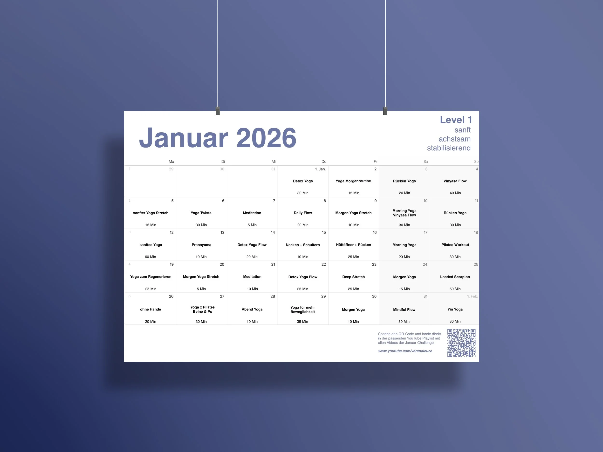 Januar 2026 Yoga Monatsplan von Verena Leuze