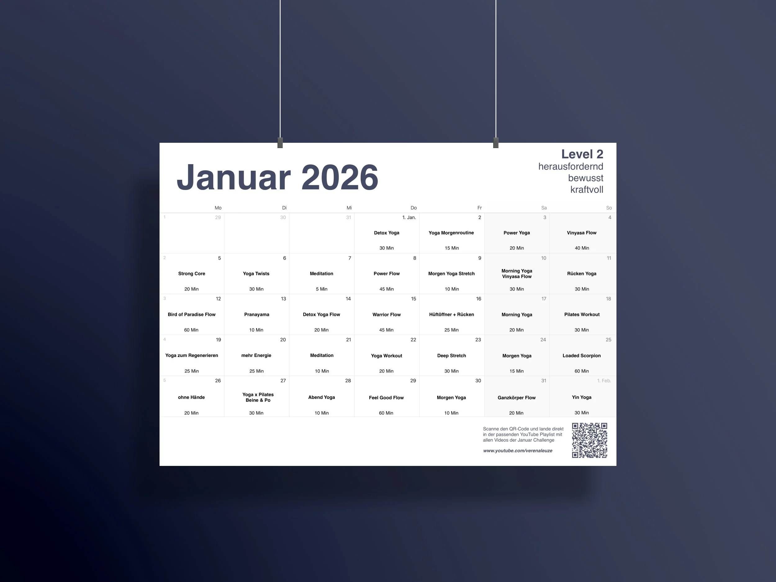Januar 2026 Yoga Monatsplan von Verena Leuze