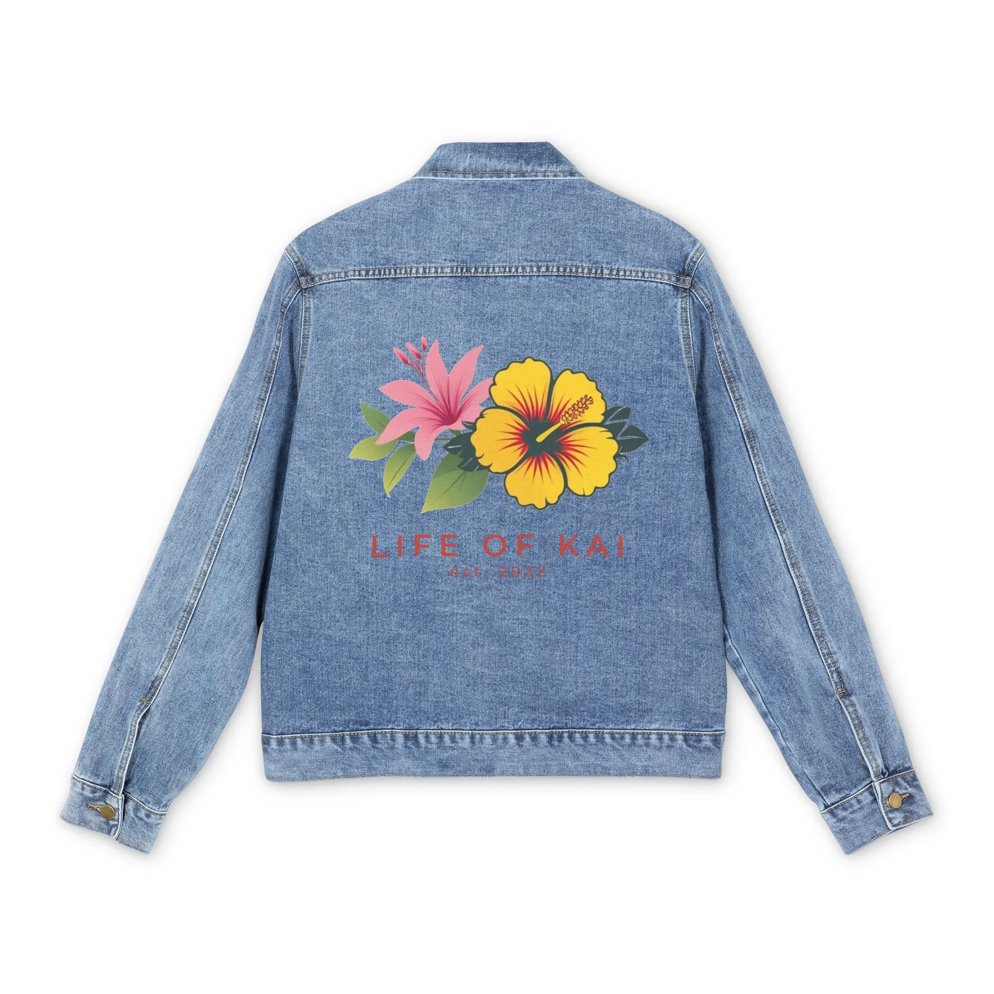 Denim Jacket - Hibiscus Back Print