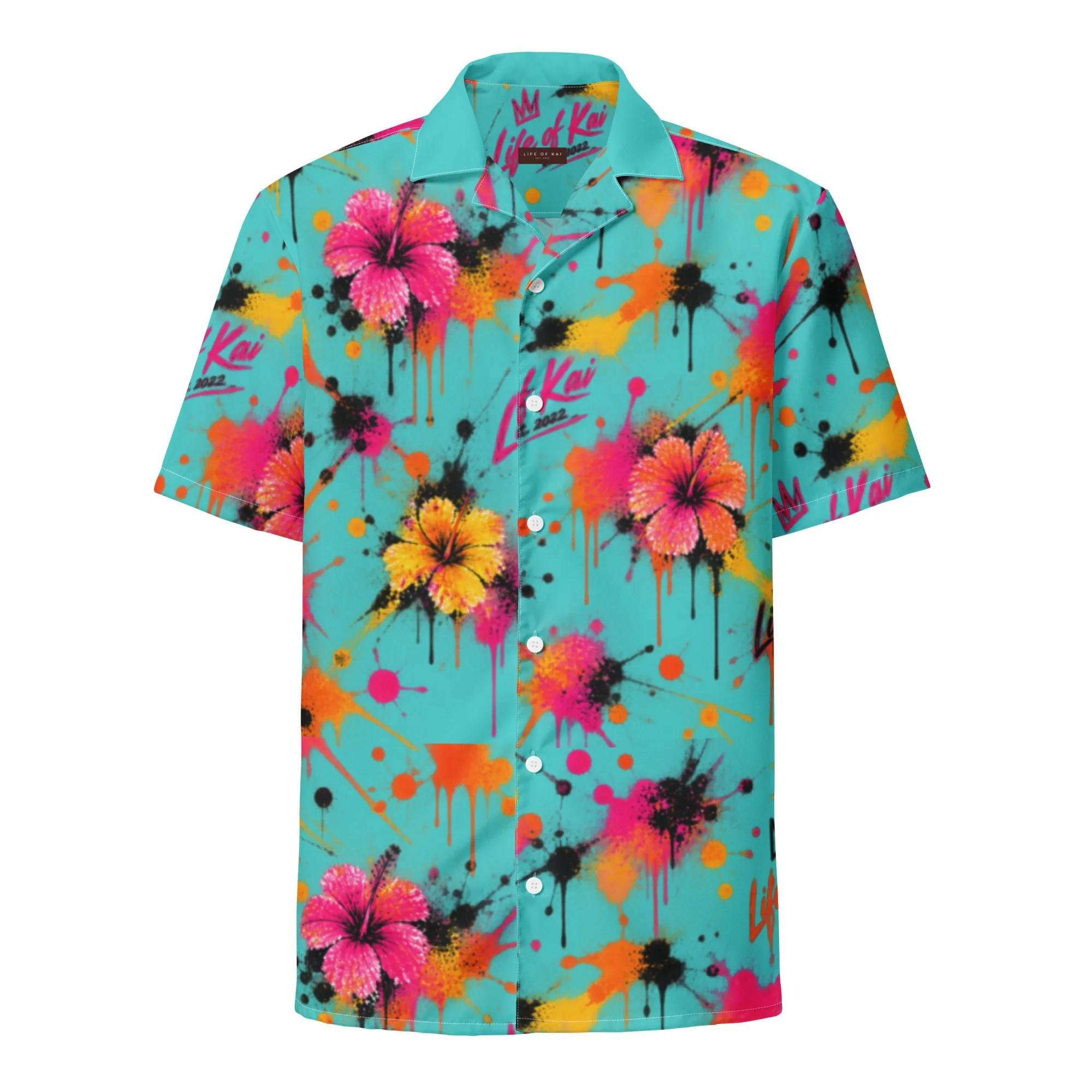 TEAL GRAFFITI Aloha Shirt