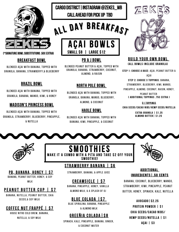 Cargo Menu — Zeke's - Poké, Pitas, Açaí, Coffee, and More!