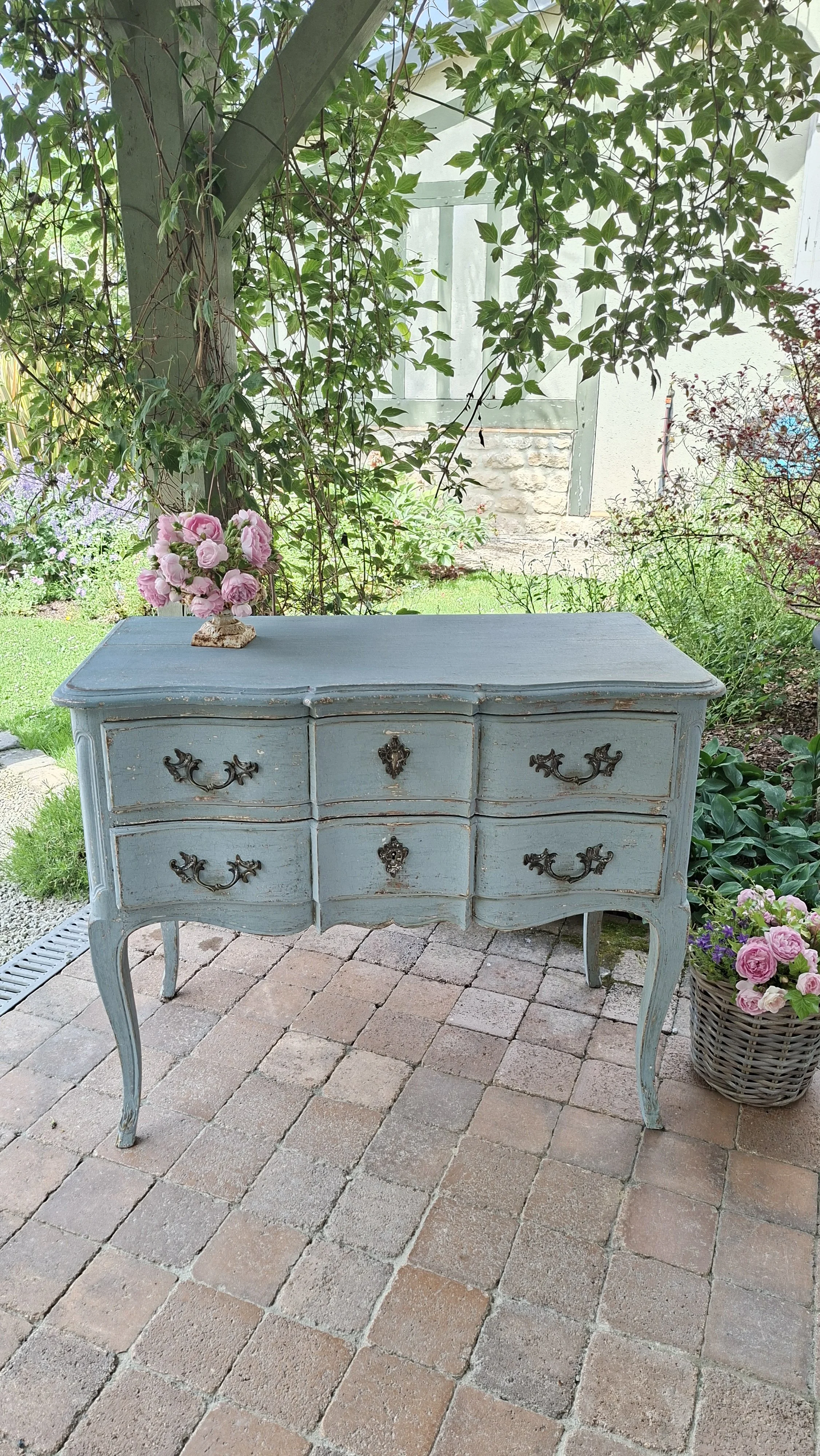 Commode sauteuse style Louis XV - Patine Florentine XVIII ème