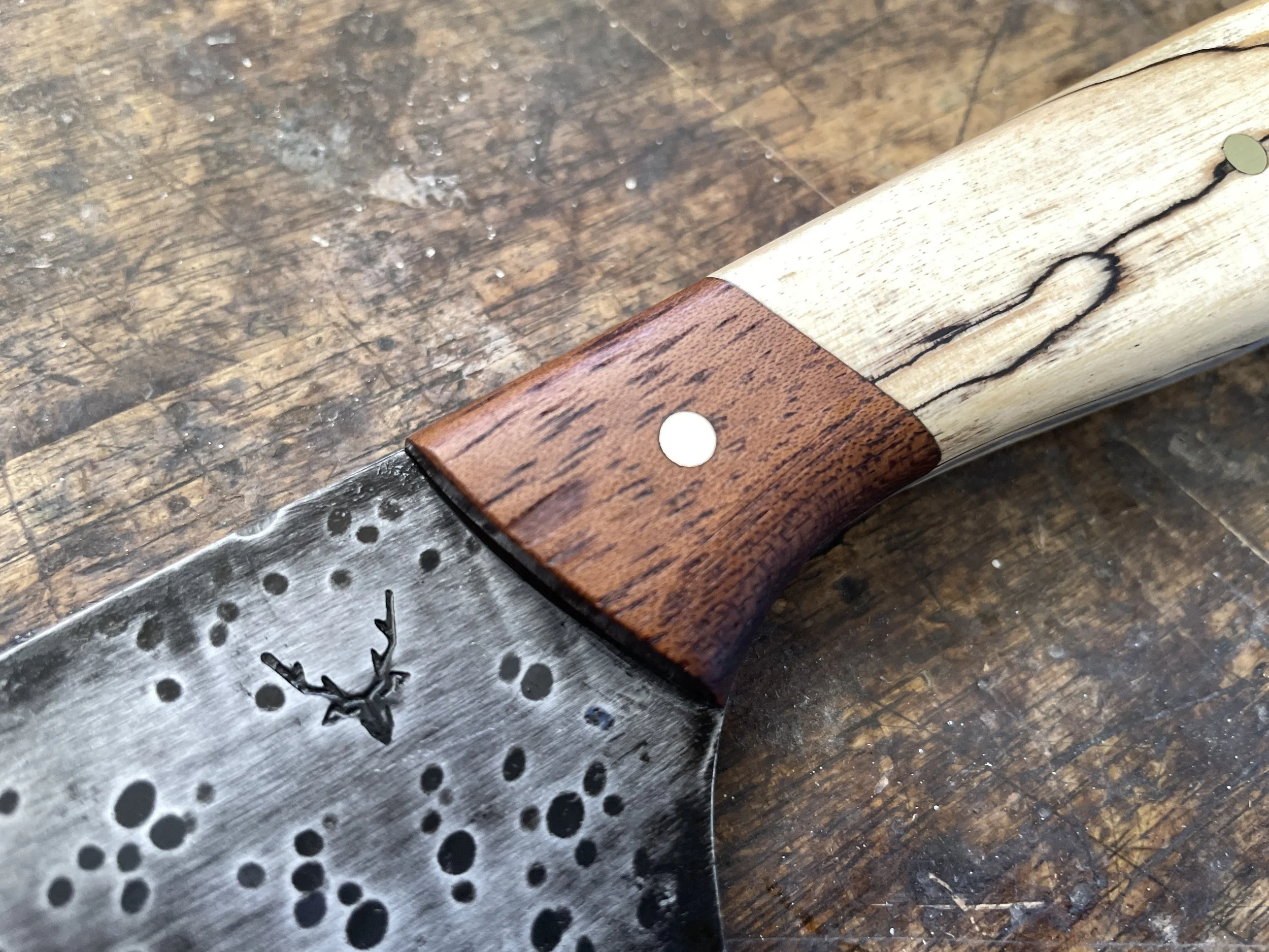 Spalted Birch 7 inch chef knife close up